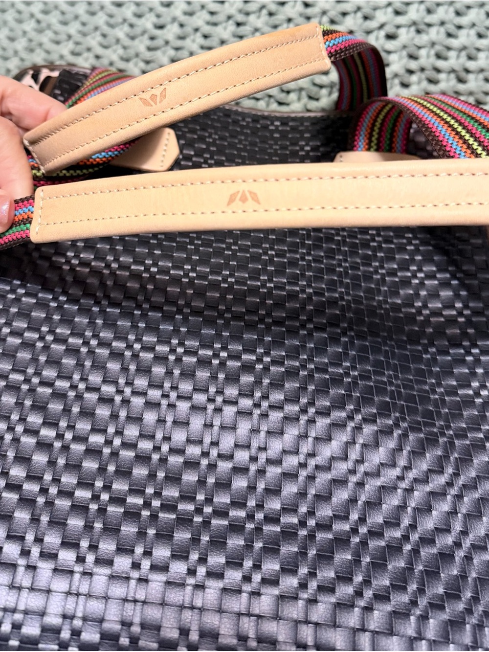 Consuela Black Woven Tote with Leopard Print Sides and Multicolor Straps - Picture 4 of 6